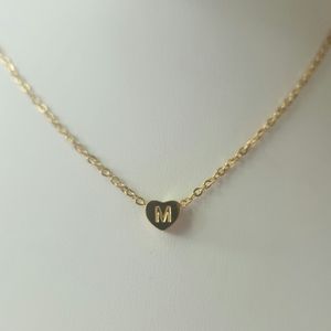 Gold Tone "M" Initial Dainty Heart Necklace